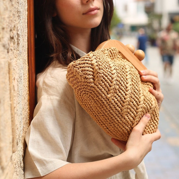 Raffia Bag Clutch, Raffia Bag Clutches, Natural Crochet Clutch, Crochet Straw Clutches, Straw Clutch, Summer Clutch, Beach Clutches