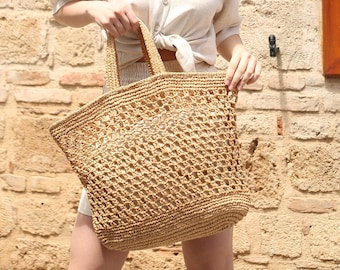 Handmade Raffia Bag Beige Color Beach Bag Beige Color Beach Bags