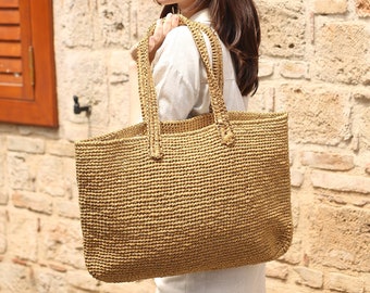 Sac en paille fait main en raphia fourre tout en paille oversize grand sac en raphia sac boheme fait main sac fourre tout de plage oversize sac