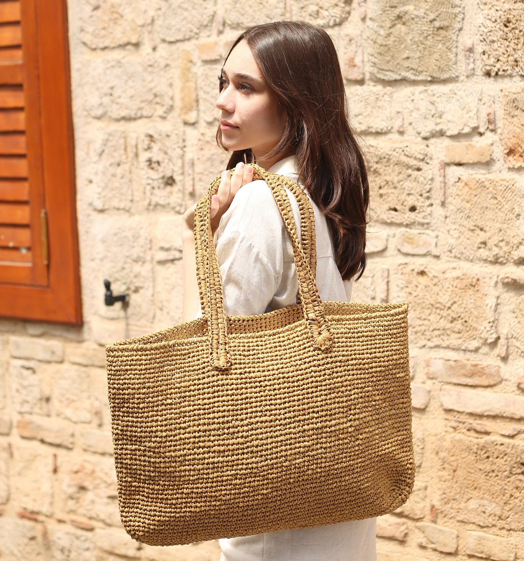 Handmade Raffia Straw Bag Oversize Straw Tote Raffia Large 