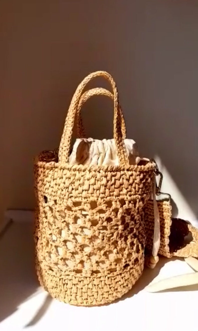 Raffia Bucket Bag Straw Bucket Tote Bag Beach Bucket Bag Etsy