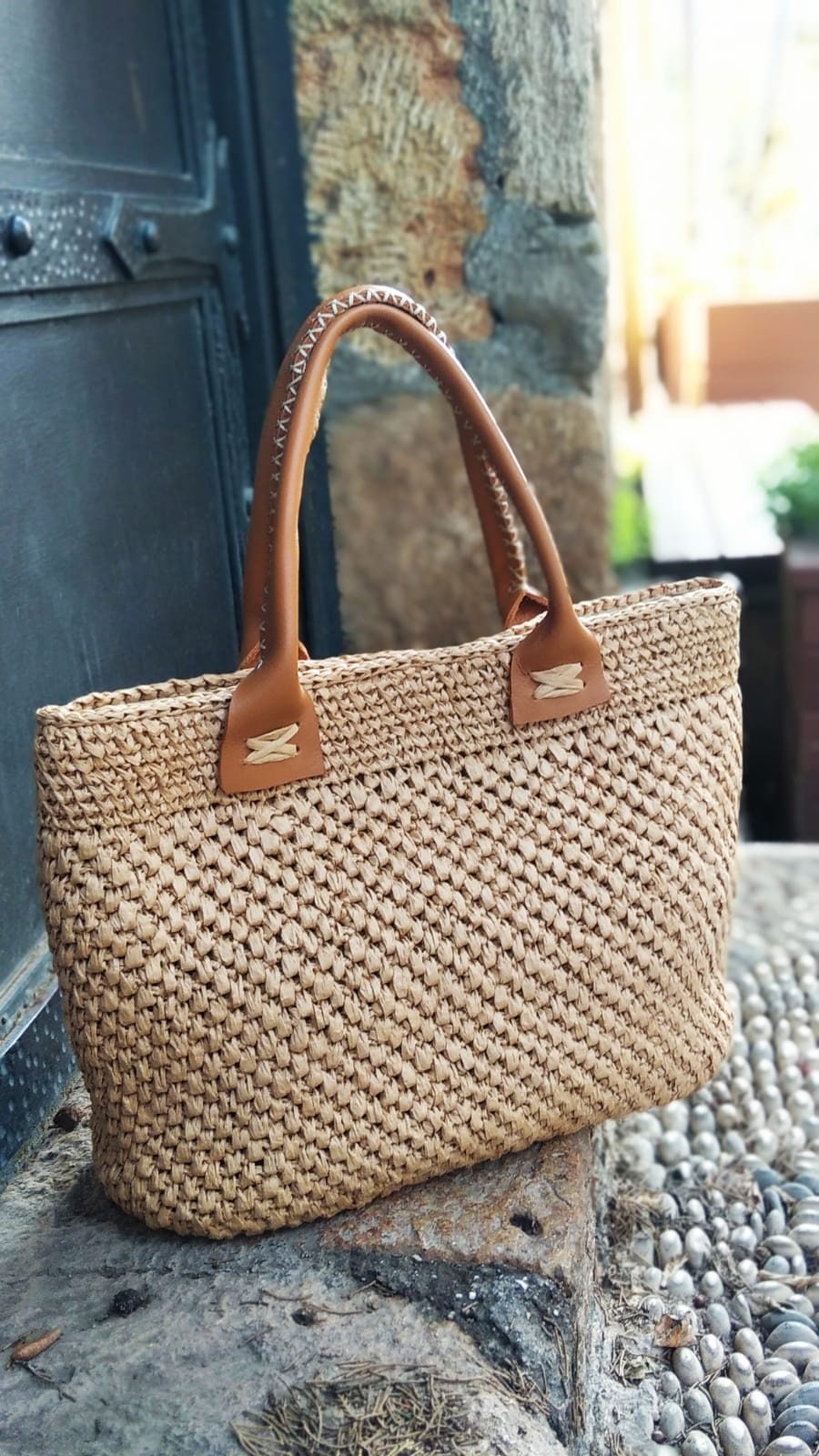 Palmita Straw Tote with Leather Handles