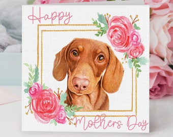 Chocolate and Tan Dachshund Mothers Day Card / Chocolate Daxie Mum Gift / Card For Loved One