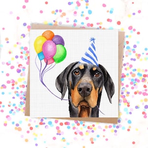 Doberman Pinscher Birthday Card: Watercolor Dog with Cupcake