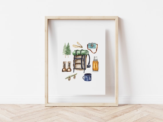 Hiking Chart, Outdoor Art, Watercolour Hiking Print, Hiking Art, Outdoor Watercolour, Camping Art, Camping Print, Canadian Art,