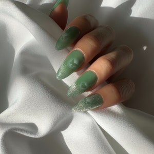 Butterfly Nail Design Green Press On Romantic Heart Design Nails Y2K Press On Nails Reusable Press On