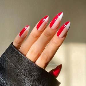 Abstract Red Press On Nails Hand Painted Nails DIY Nails Reusable Press On