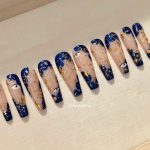 Starry Sky Press On Nails Evil Eye Nails Magical Nails Galaxy Nails Reusable Press On