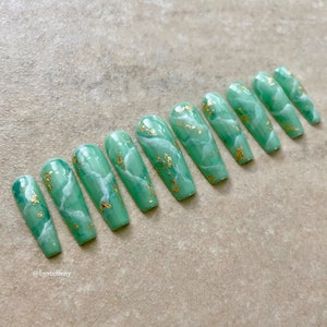 Jade Press On Nails Marble Design Nails Reusable Custom Press On Hand Painted Nails DIY Nails