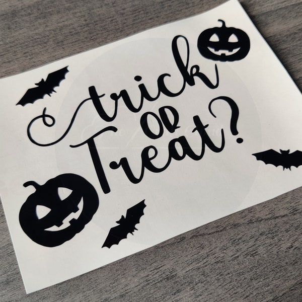 Halloween Vinyl -Trick or Treat - Decor, Self Adhesive Vinyl / Decal, DIY Pumpkin stickers