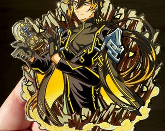 Zhongli-speld, hard email, goud en zwart vernikkeld