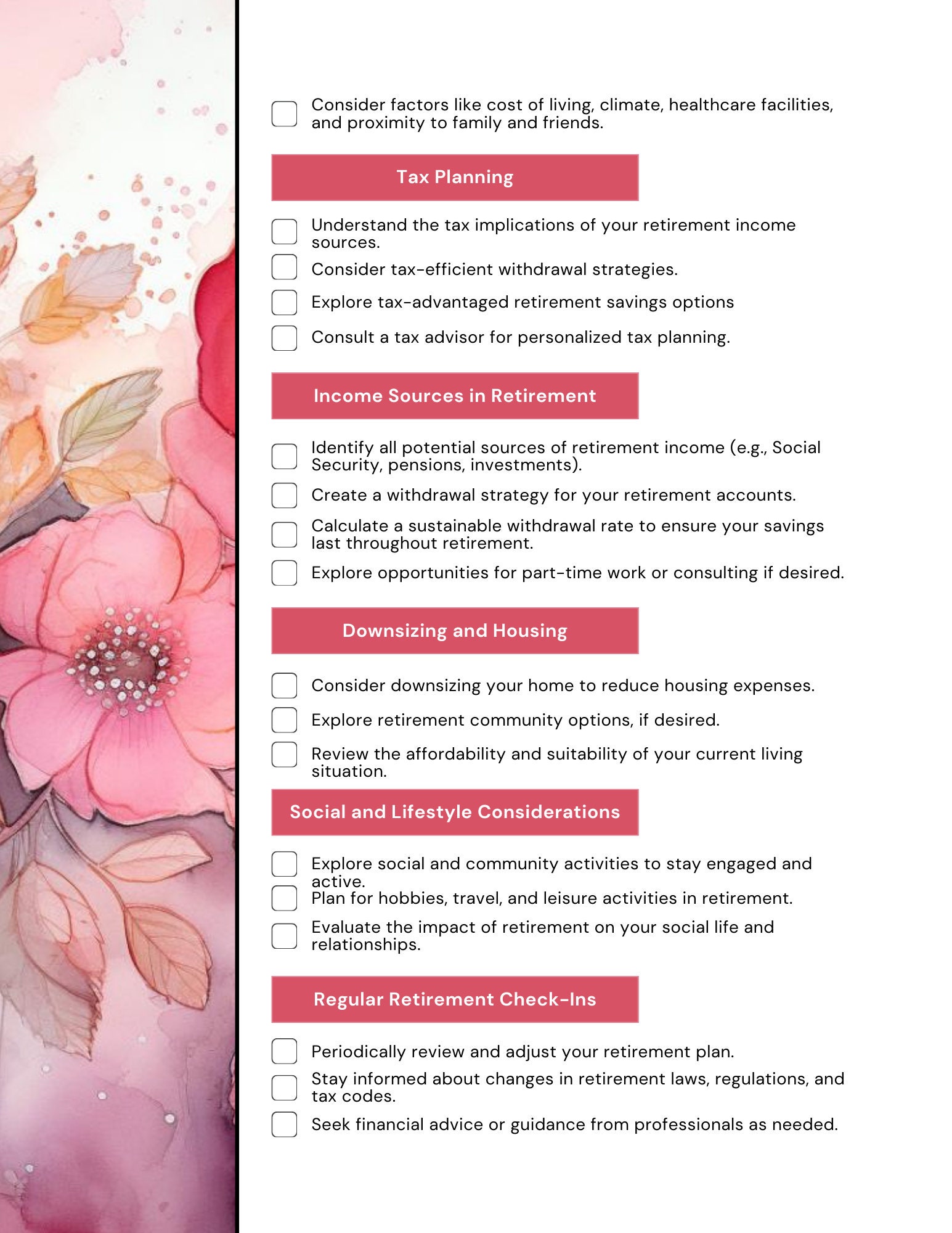 Printable Retirement Planning Simple Checklist | Retirement Planner ...
