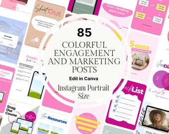 Colorful Instagram Post Templates: Engaging Canva Marketing (85 Posts)