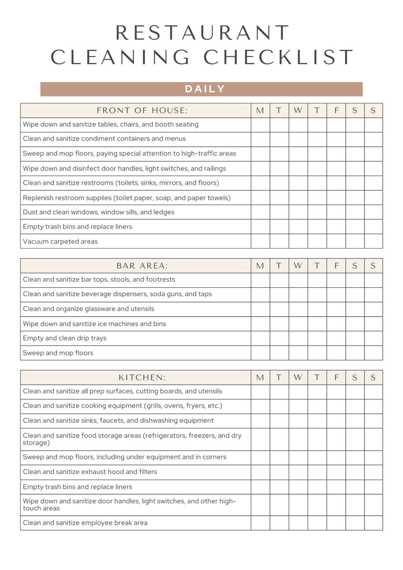 restaurant cleaning checklist