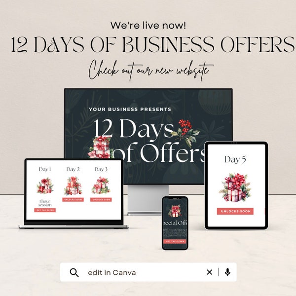 12 days of business offers website | Canva website | Holiday Offers | Customizable Offers Website | Holiday Special Deals | Landing Page