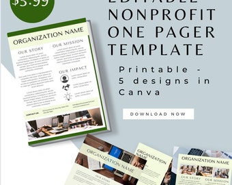 Nonprofit One-Pager Template: Canva Report with 5 Designs (Instant Download)