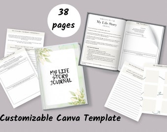 Life Story Journal: Guided Prompts, Canva Template (38-Page)