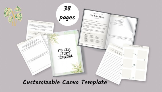 Life Story Journal: Guided Prompts, Canva Template (38-Page)