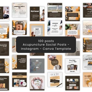 100 post di agopuntura su Instagram - Design Canva modificabili per il marketing degli agopuntori - Modello Canva - Post social sull'agopuntura
