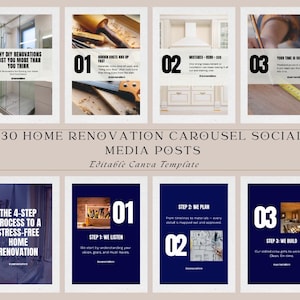 Home Renovation Carousel Social Media Posts, Canva Templates for Builders, Interior Design, Marketing Solutions, Construction Instagram