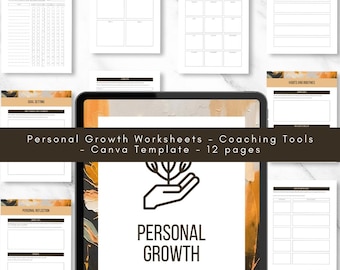 Personal Growth Worksheets: Reflection & Goal-Setting Canva Template (12-Page)