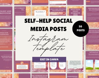 Self-Help Instagram Template: 50 Social Media Posts (Canva)