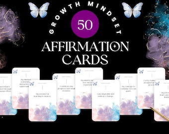 Growth Mindset Affirmation Cards: 50-Pack Pastel Alcohol Ink (PDF)