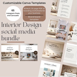 Interior Design Instagram Templates: Social Media Bundle (Canva, 65 Posts)