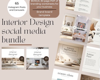 Modelli Instagram per l'interior design: pacchetto social media (Canva, 65 post)