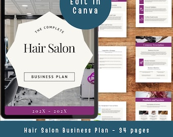 Hair Salon Business Plan, Canva Template for Editable Marketing Strategy, Small Business Planner