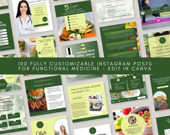 100 Functional Medicine Instagram Posts – Editable Canva Templates for Holistic Coaches