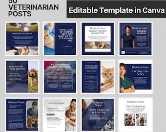 Postagens de mídias sociais para veterinários: modelos de Instagram para clínicas veterinárias (Canva editável)
