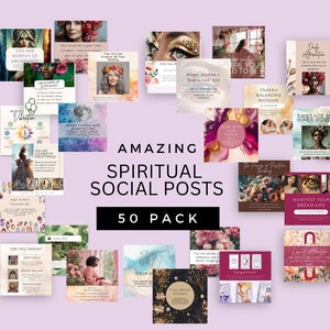 Spiritual Social Media Posts: 50 Canva Templates for Coaches (Editable)