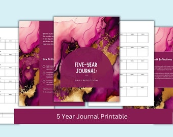 5-Year Reflection Journal: Daily Gratitude Prompts (Printable PDF)