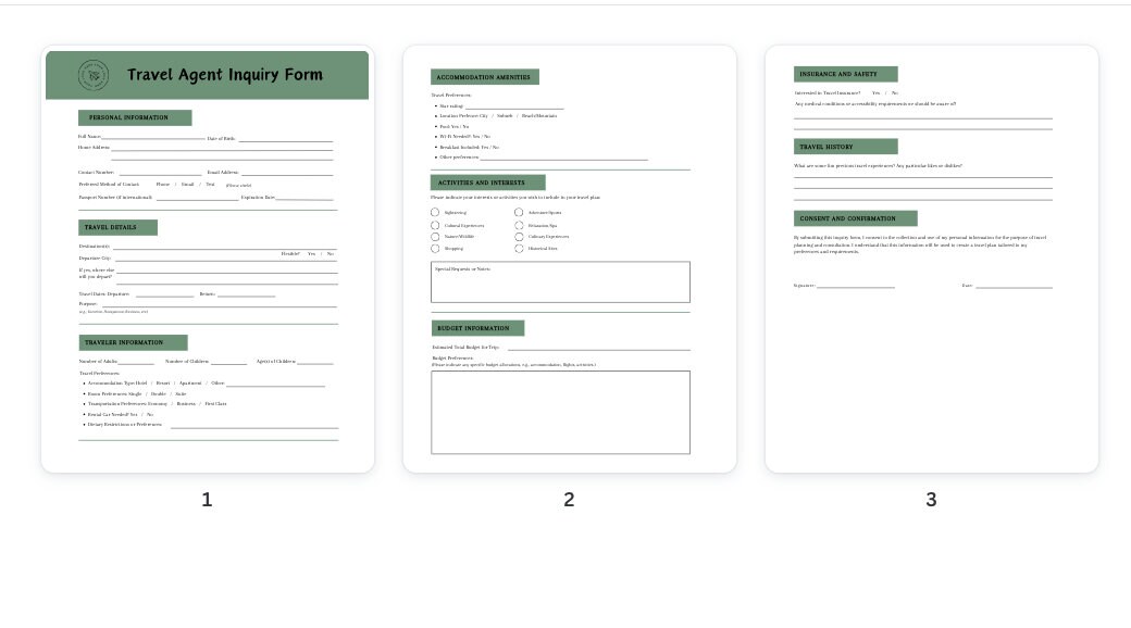 Travel Agent Client Intake | Travel Inquiry Form | Editable Intake Form ...