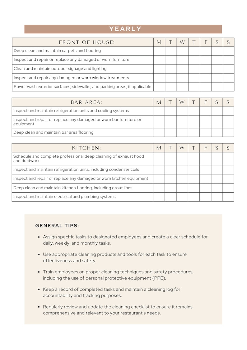 restaurant cleaning checklist
