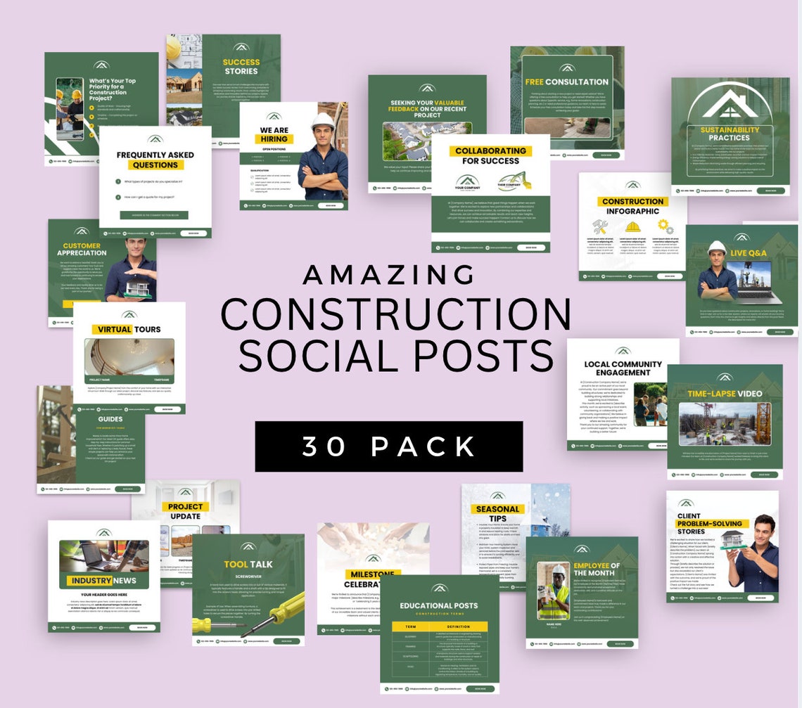 Construction Instagram Post Templates: 30 Editable Canva Designs - Etsy