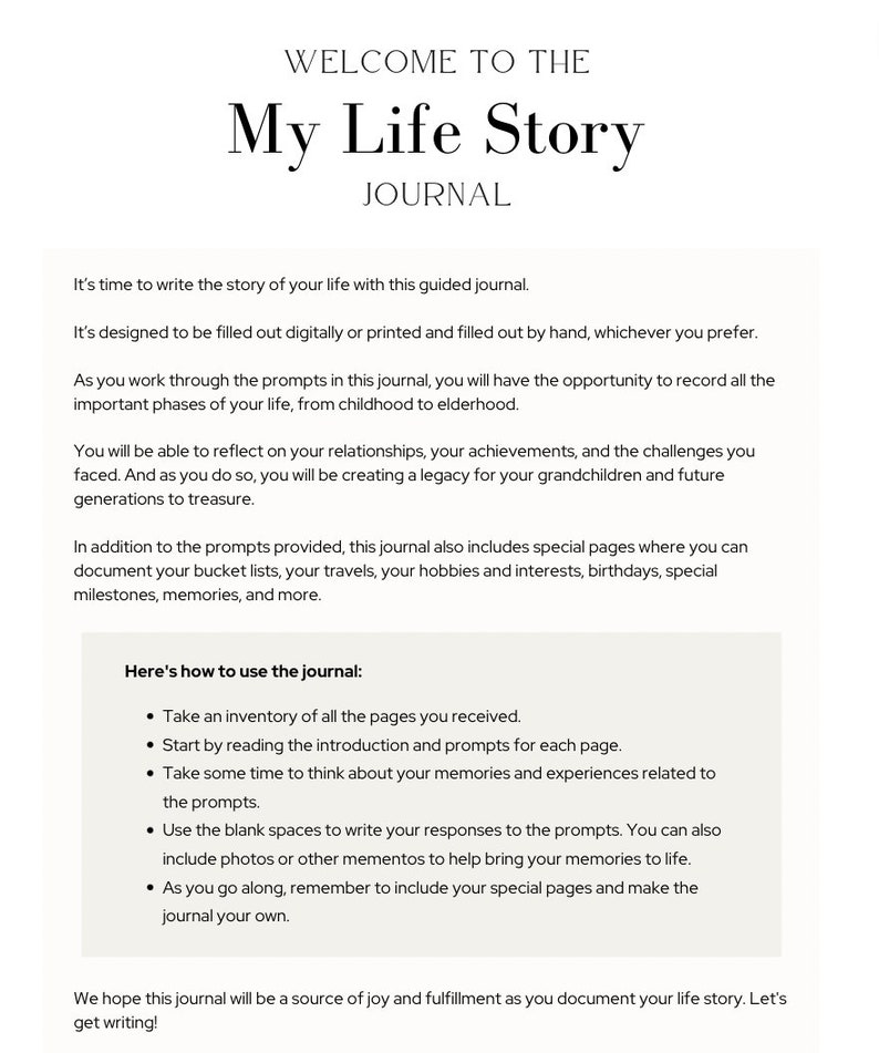 Mom memory journal, Grandma journal, life story journal