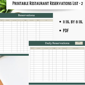 Printable Restaurant Reservation Tracker: Daily & Advance Log (PDF)