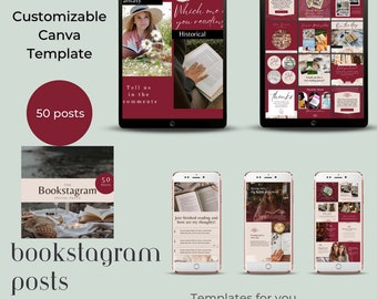 Bookstagram テンプレート: 編集可能な Canva 投稿 50 件 (デジタルダウンロード)