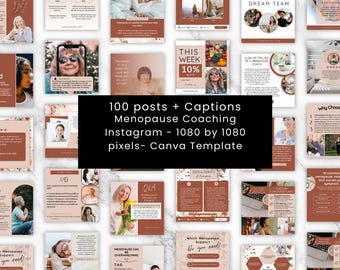 Plantillas de Instagram para Menopause Coach: 100 publicaciones de bienestar (editables en Canva)