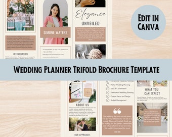 Wedding Planner Trifold Brochure | Canva Brochure Template Editable | Customizable Trifold Brochure | Wedding Planner Marketing | Brochure