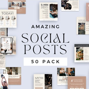 50 Fitness Instagram Posts | Canva Template | Fitness Coach | Social Media | Fitness Instagram | Nutrition Canva | Health & Wellness