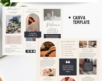 Editable Massage Trifold Brochure Template: Canva Salon & Spa Service List (Digital Download)