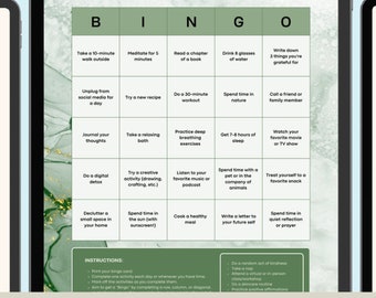Self-Care Bingo Karte: 25 Aktivitäten für Mentale Gesundheit (Digitaler Download)