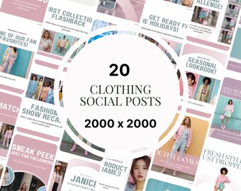 Pastel Clothing Social Media Canva Templates | 20 Fashion Social Media Post Designs | Boutique Marketing Graphics