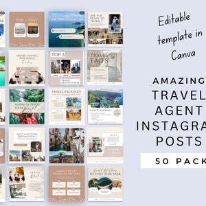 Travel Agent Instagram Post Templates: 50 Social Media Designs (Canva)