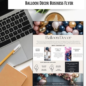Szablon ulotki z dekoracją balonową - Edytowalny marketing biznesowy - Dekoracja wydarzenia DIY - Projekt Canva - Szablon ulotki artysty balonowego Canva