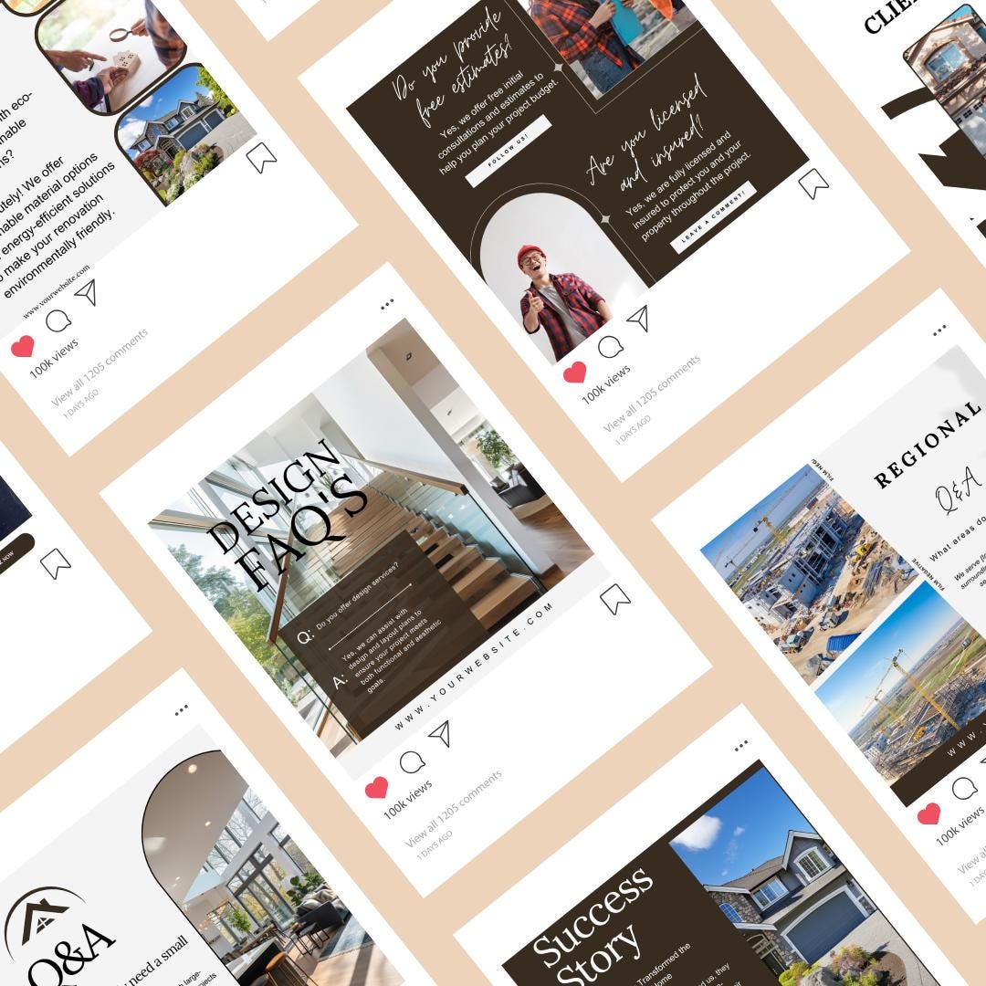 Contractor Posts General Contractor Social Media Posts: Home Renovation Canva Template ...