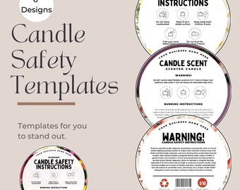 Editable Candle Care Card | Canva Template | Candle Safety Card Template | Candle Care & Safety Instructions | Round Candle Safety Label